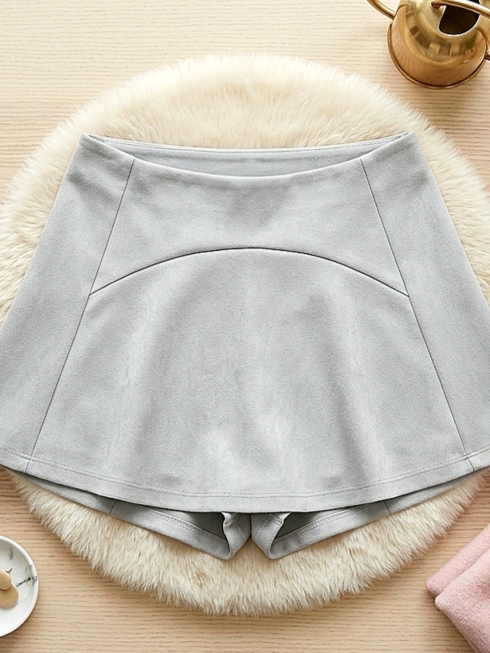 Elevate your wardrobe with this Gray Faux Suede Flared A-Line Skort, the perfect